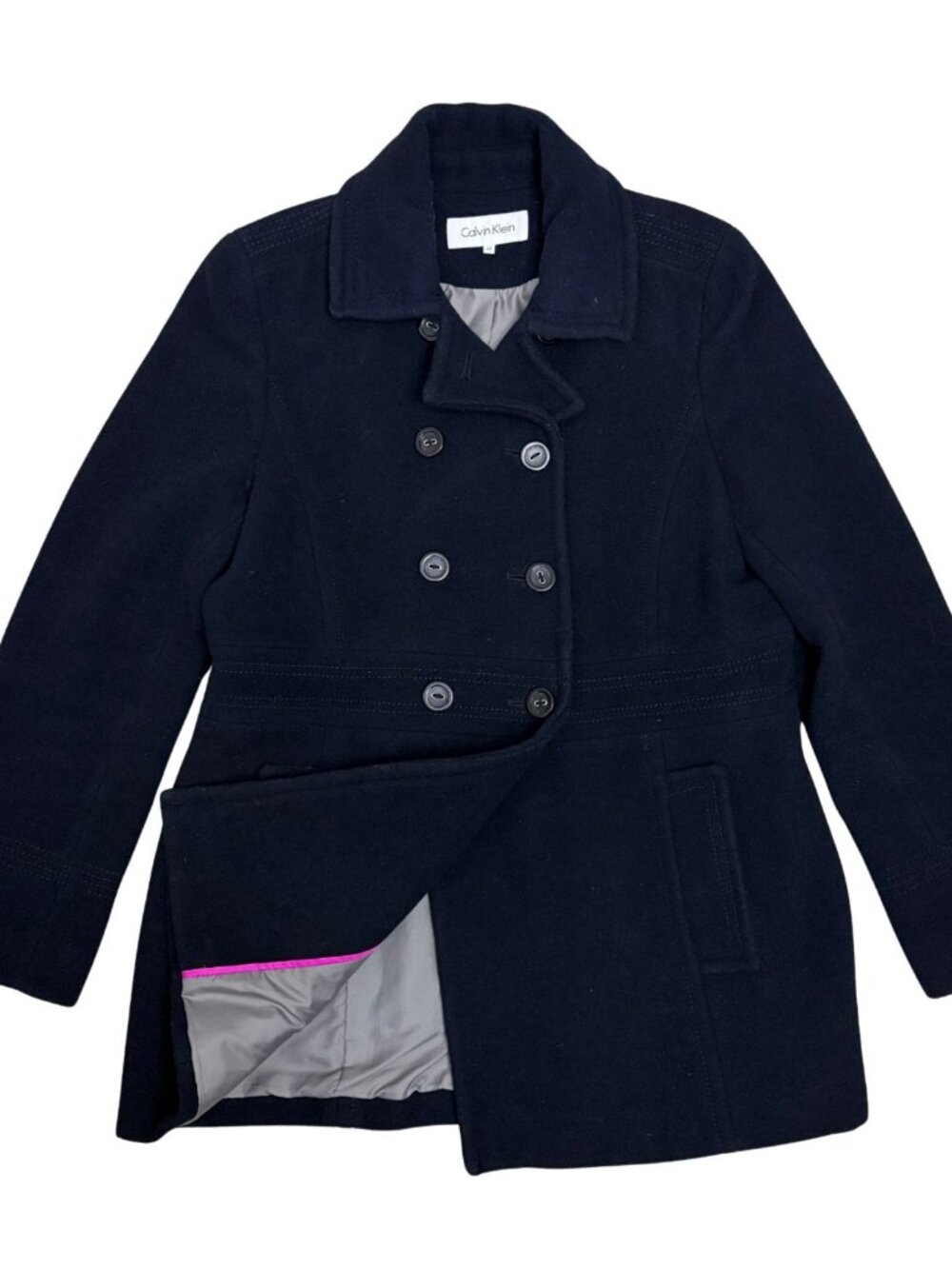 CALVIN KLEIN Wool Jacket Winter Business Casual Pea Coat Blue Womens 12